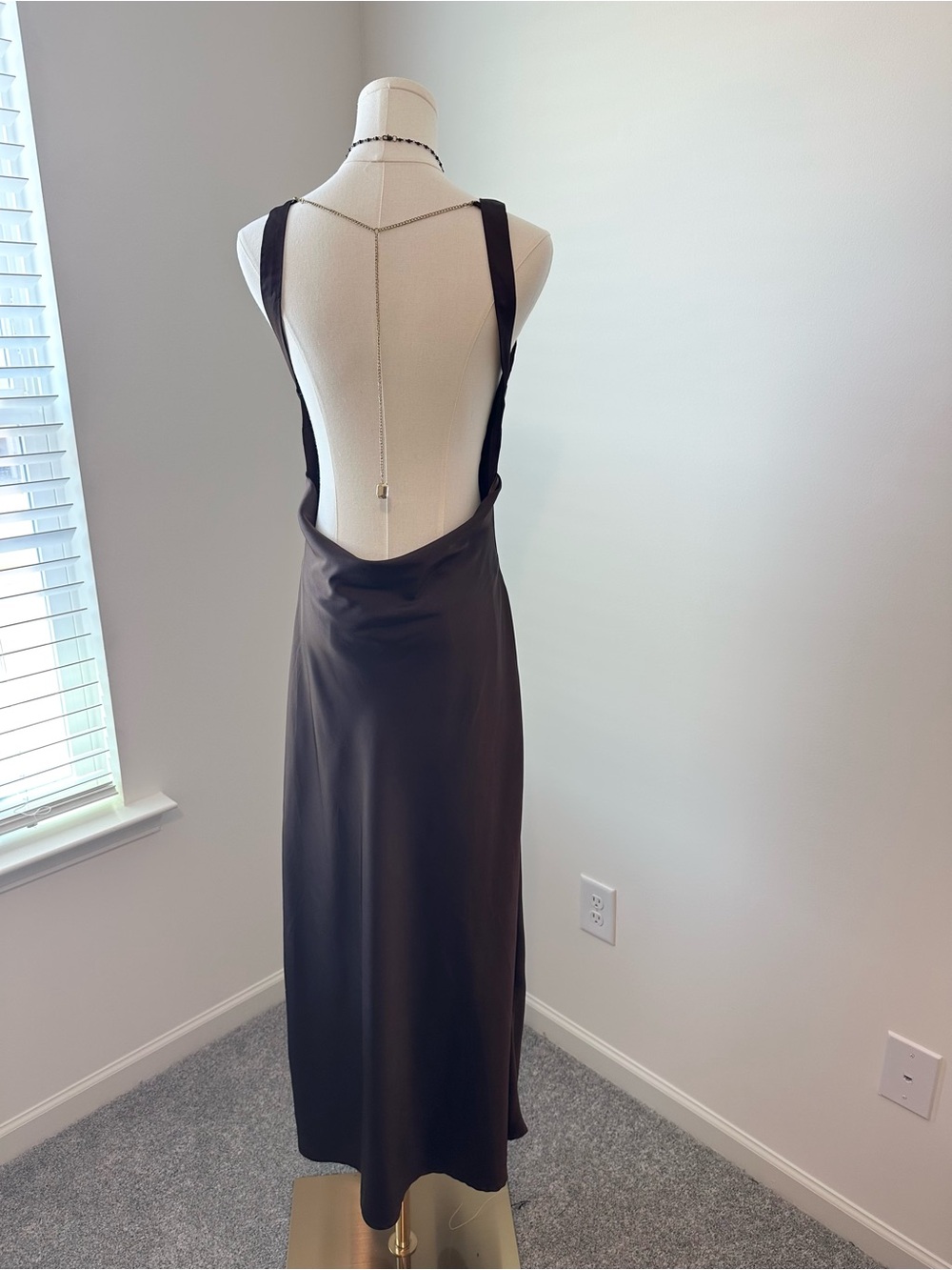 Chocolate Brown Open Back Chain Detail Gown